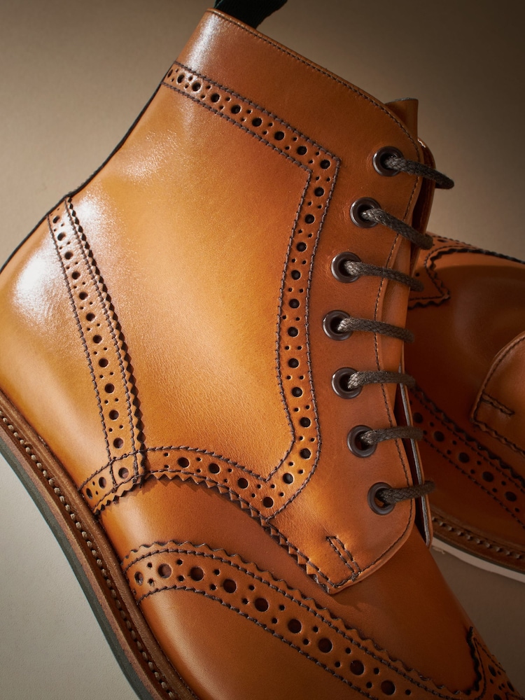 Tan Brown Leather Sanders for Next Brogue Wedge Boots - Image 7 of 7