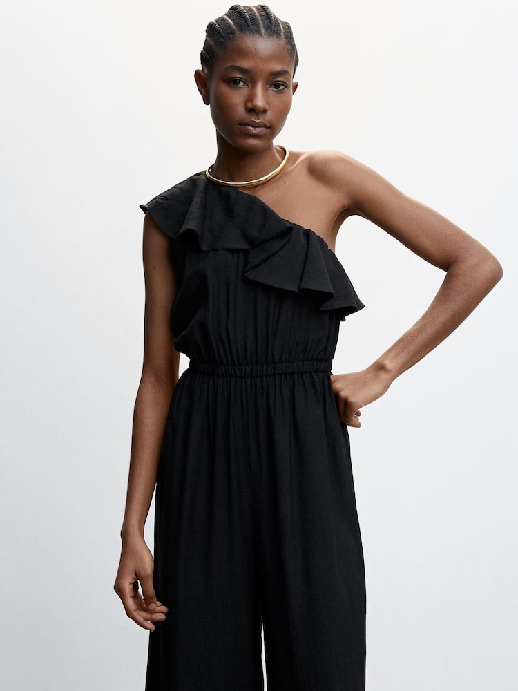 Mango Ruffled Asymmetric Black Jumpsuit - Image 1 of 1