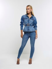 Azul claro - Vaqueros pitillo de efecto moldeador y tiro alto de River Island Petite - Imagen 3 de 5