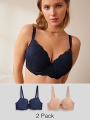 Navy/Praline Nude Pad Balcony DD+ Lace Bras 2 Pack - Image 1 of 8