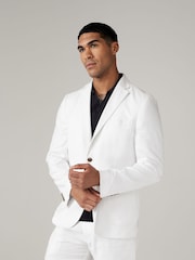 White Slim Fit Linen Blend Blazer - Image 1 of 10