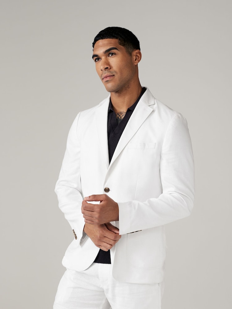 White Slim Fit Linen Blend Blazer - Image 1 of 10