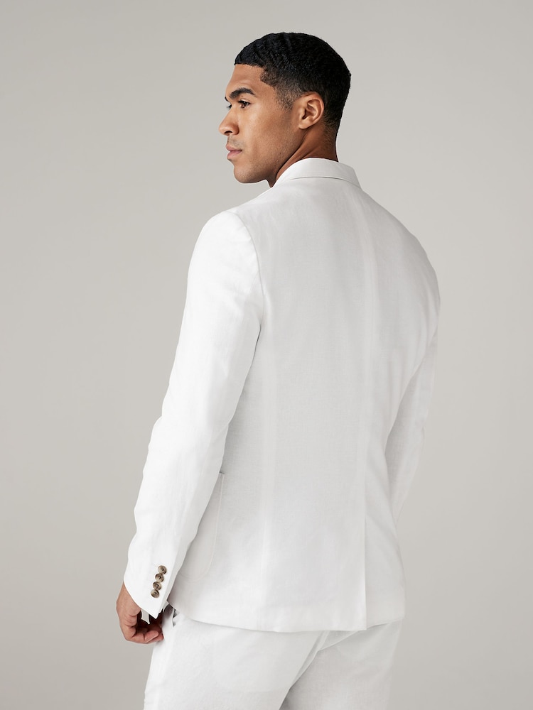 White Slim Fit Linen Blend Blazer - Image 2 of 10