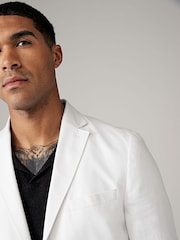White Slim Fit Linen Blend Blazer - Image 3 of 10