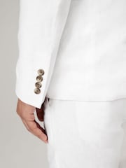 White Slim Fit Linen Blend Blazer - Image 4 of 10