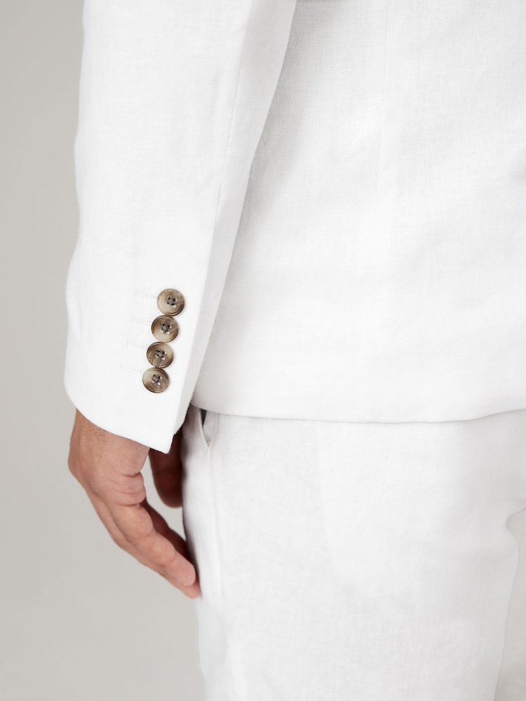 White Slim Fit Linen Blend Blazer - Image 4 of 10