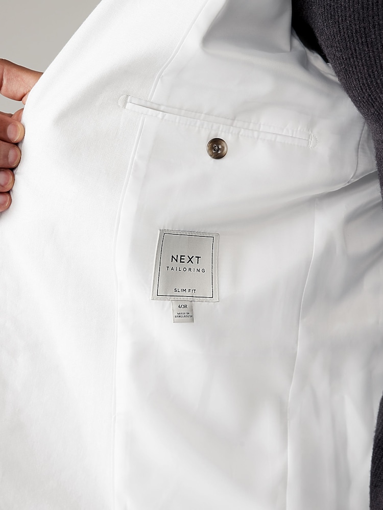 White Slim Fit Linen Blend Blazer - Image 5 of 10