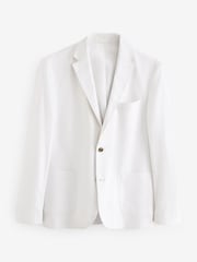 White Slim Fit Linen Blend Blazer - Image 6 of 10