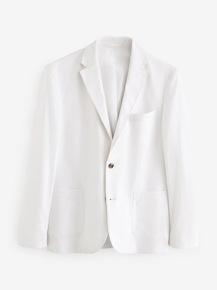 White Slim Fit Linen Blend Blazer - Image 6 of 10