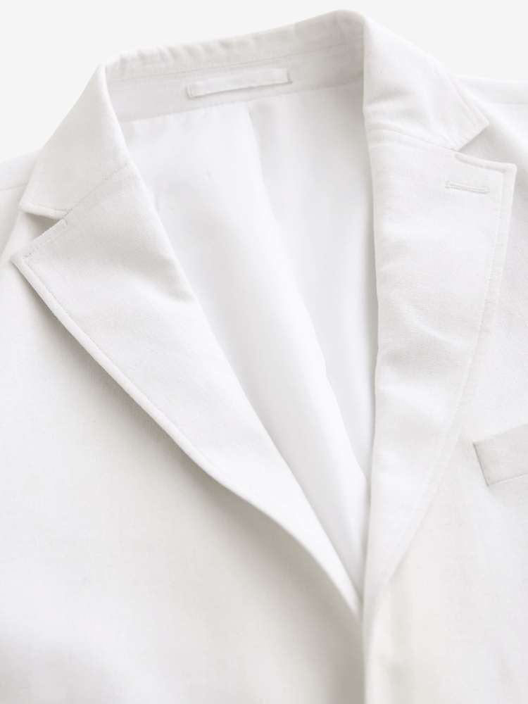 White Slim Fit Linen Blend Blazer - Image 7 of 10