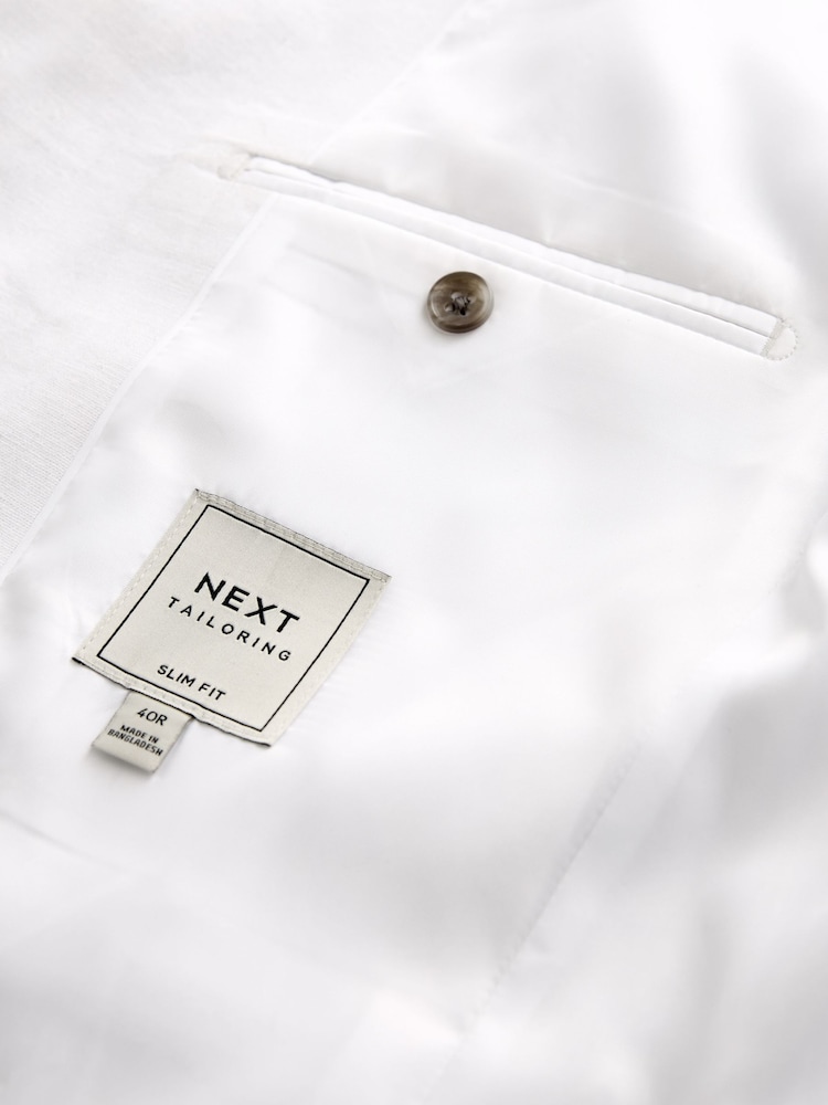 White Slim Fit Linen Blend Blazer - Image 8 of 10