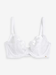 White DD+ Non Pad Plunge Floral Embroidered Bra - Image 6 of 7