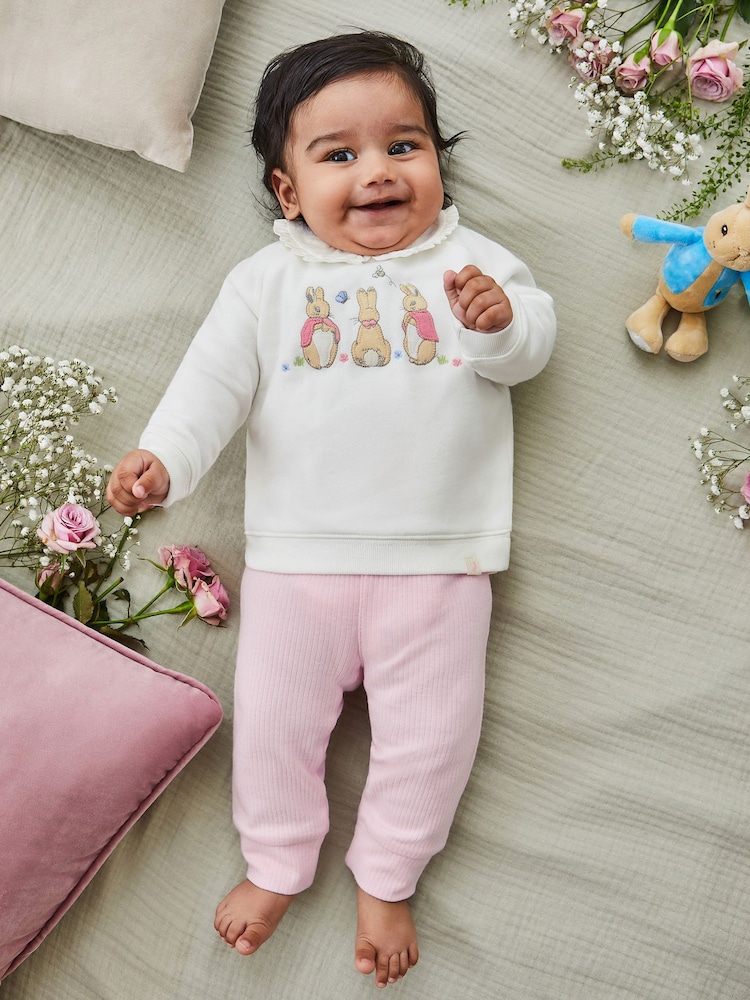 JoJo Maman Bébé Pink Peter Rabbit Appliqué Sweatshirt & Rib Leggings Set - Image 1 of 7