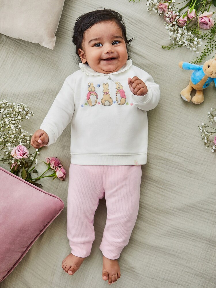 JoJo Maman Bébé Pink Peter Rabbit Appliqué Sweatshirt & Rib Leggings Set - Image 1 of 7 JoJo Maman Bébé Pink Peter Rabbit Appliqué Sweatshirt & Rib Leggings Set - Image 1 of 7