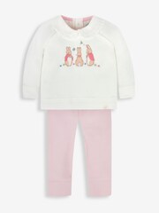 JoJo Maman Bébé Pink Peter Rabbit Appliqué Sweatshirt & Rib Leggings Set - Image 3 of 7