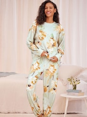 Bath & Body Works Green Floral Cosy Fleece Lounge Pyjamas - Image 1 of 7