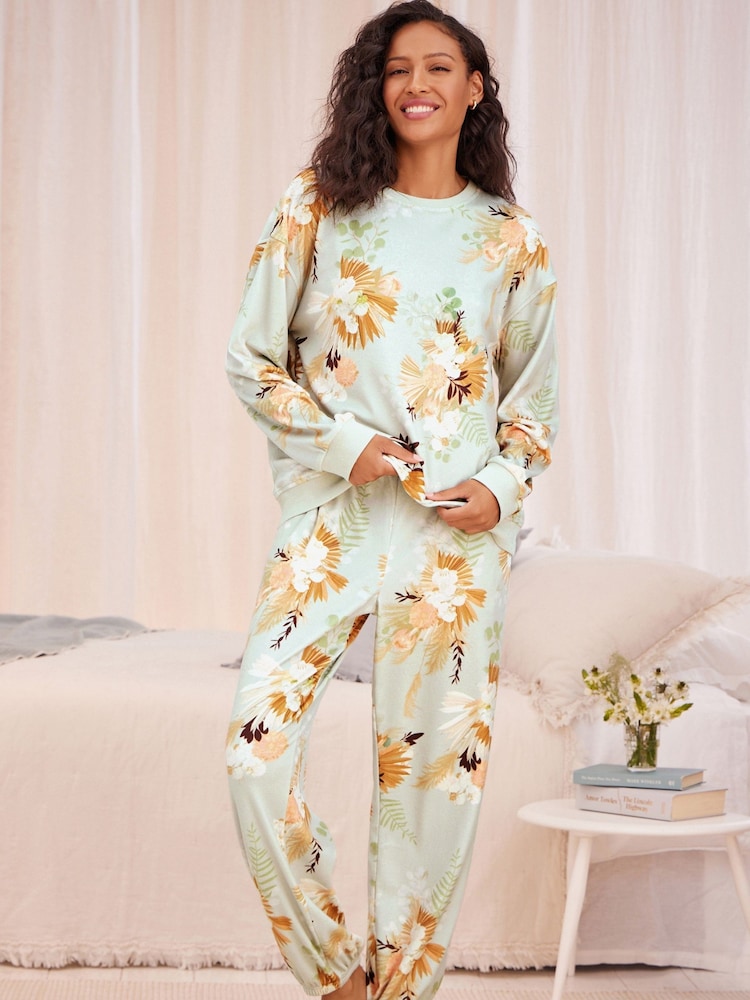 Bath & Body Works Green Floral Cosy Fleece Lounge Pyjamas - Image 1 of 7