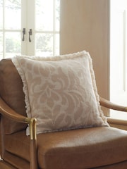 Natural Ikat Jacquard Geo Fringe 100% Cotton 50 x 50cm Cushion - Image 1 of 5