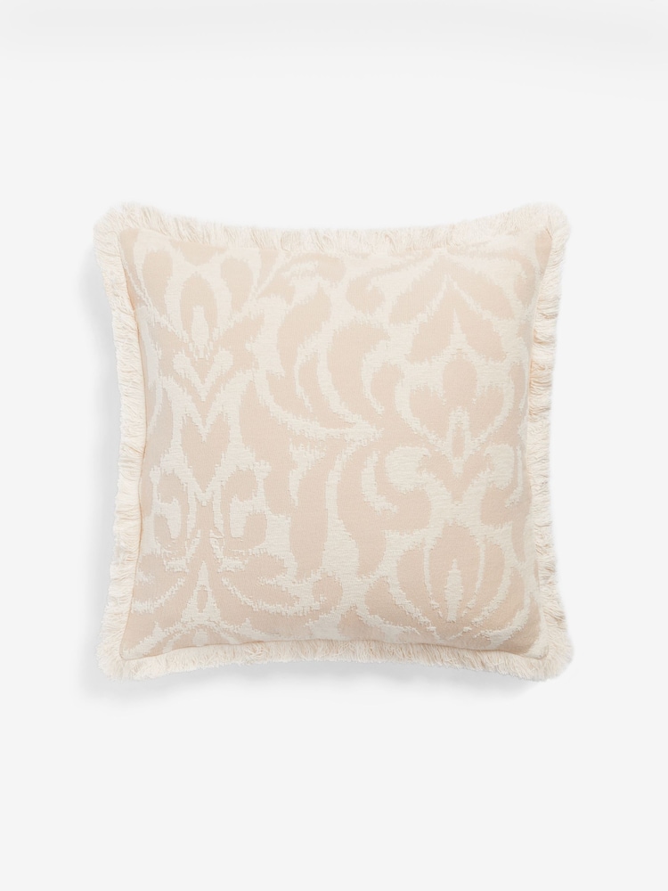 Natural Ikat Jacquard Geo Fringe 100% Cotton 50 x 50cm Cushion - Image 2 of 5