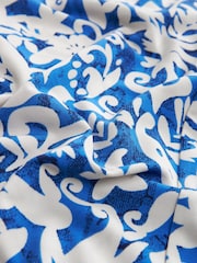 Kobaltblau/Ecru-Creme/Print - Langärmelige Bluse mit V-Ausschnitt und Bündchen - Bild 7 von 7