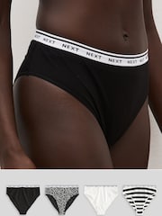 White/Black Printed High Rise High Leg Cotton Rich Logo Knickers 4 Pack - Image 1 of 10