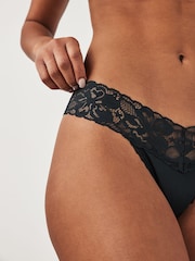 Black Thong Floral Print Lace Knickers 5 Pack - Image 4 of 6