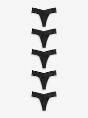 Black Thong Floral Print Lace Knickers 5 Pack - Image 5 of 6