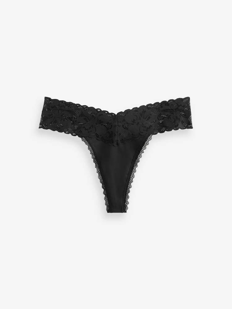 Black Thong Floral Print Lace Knickers 5 Pack - Image 6 of 6
