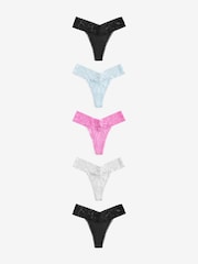 Pink/Blue/Black Thong Floral Lace Knickers 5 Pack - Image 5 of 5
