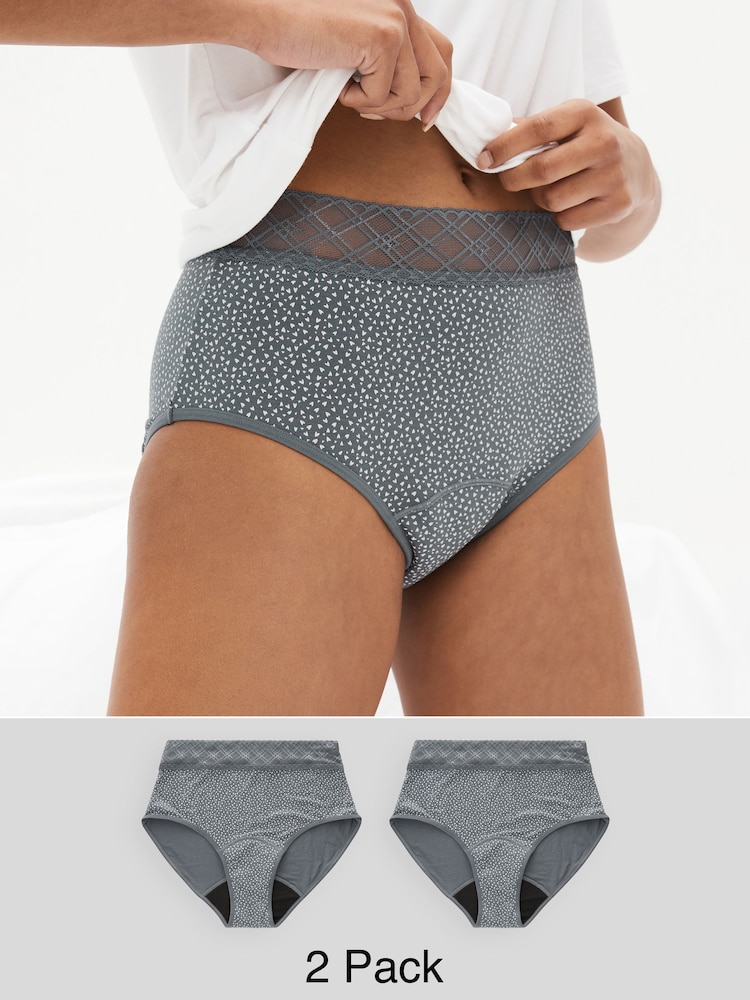 Print/Plain Full Brief Medium Flow Period Knickers 2 Pack - Image 1 of 7