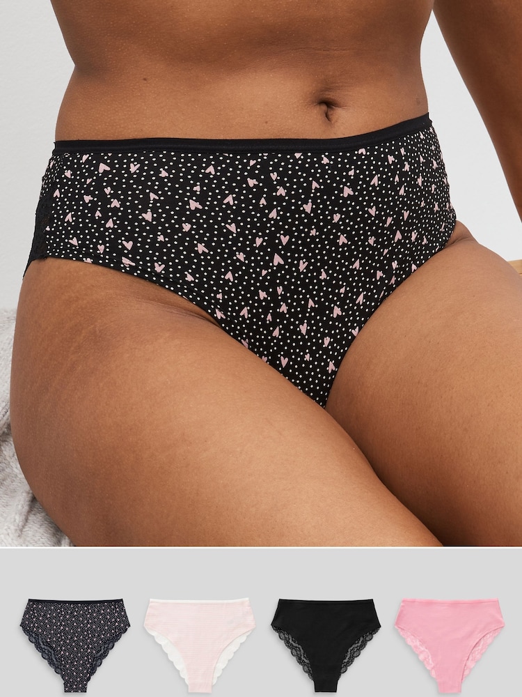 Schwarz/Rosa mit Herzprint - Unterhosen aus Spitze, 4er-Pack - Bild 1 von 7 Schwarz/Rosa mit Herzprint - Unterhosen aus Spitze, 4er-Pack - Bild 1 von 7