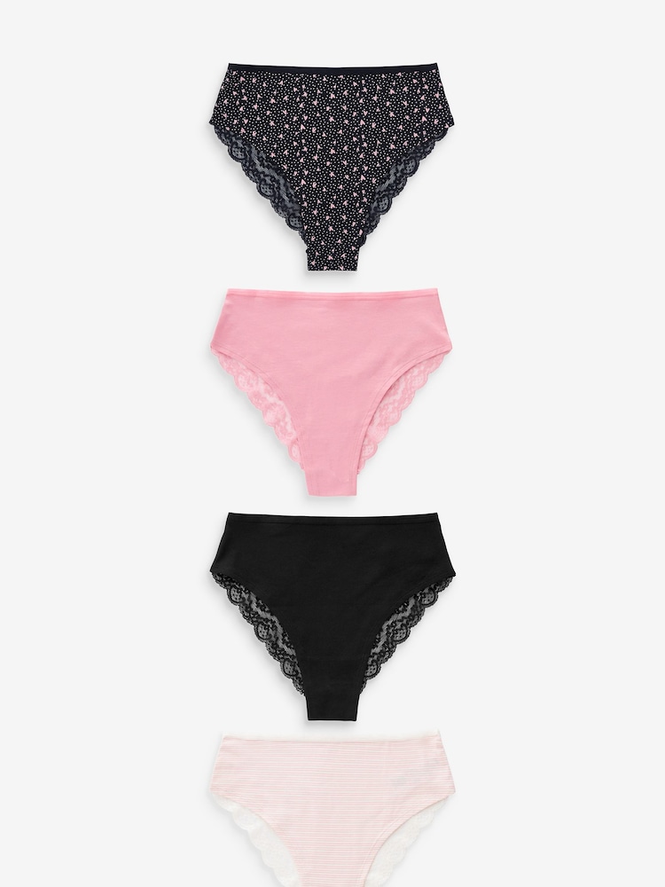 Schwarz/Rosa mit Herzprint - Unterhosen aus Spitze, 4er-Pack - Bild 2 von 7 Schwarz/Rosa mit Herzprint - Unterhosen aus Spitze, 4er-Pack - Bild 2 von 7