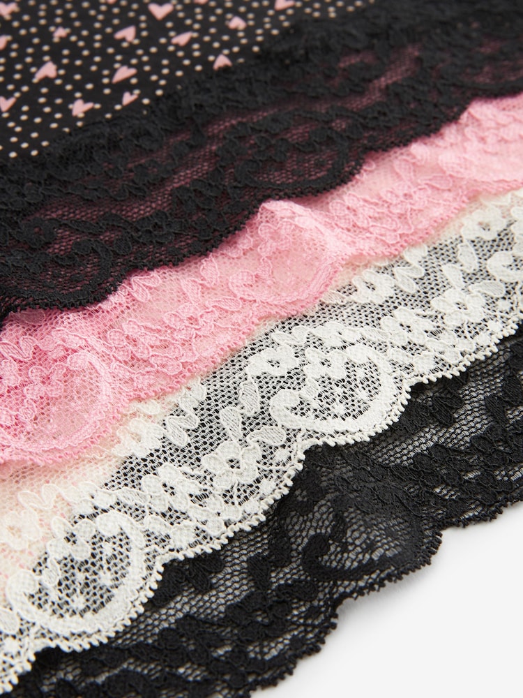 ブラック / ピンク ハートプリント - コットン&レースニッカーズ 4 パック - 画像 6 / 6