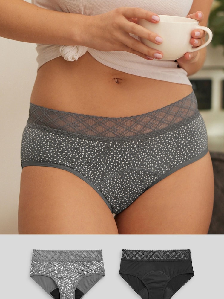 Print/Plain Short Medium Flow Period Knickers 2 Pack - Image 1 of 9