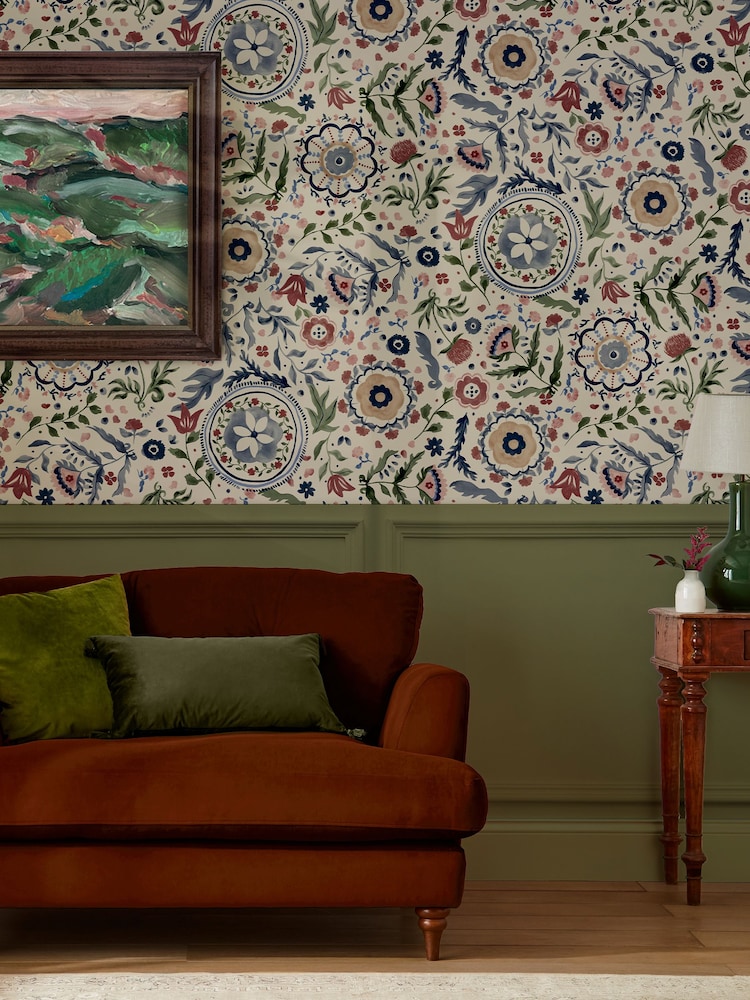 Joules White Festival Flowers Antique Wallpaper Sample - Image 1 of 3 Joules White Festival Flowers Antique Wallpaper Sample - Image 1 of 3