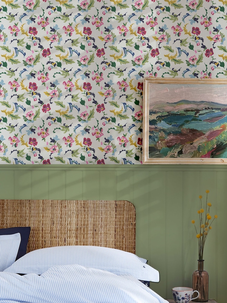 Joules Cream Cambridge Painted Floral Wallpaper Sample - Image 1 of 3