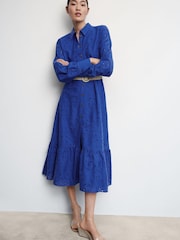 Mango Blue Openwork Detail Shirt Dress - Image 1 of 9