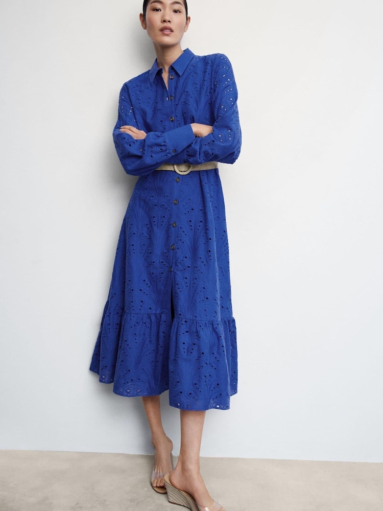Mango Blue Openwork Detail Shirt Dress - Image 1 of 9