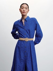 Mango Blue Openwork Detail Shirt Dress - Image 2 of 9