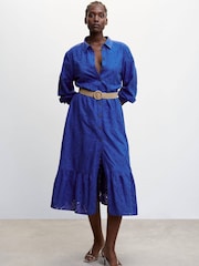Mango Blue Openwork Detail Shirt Dress - Image 5 of 9