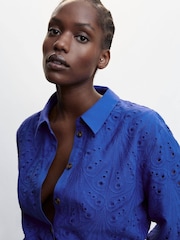 Mango Blue Openwork Detail Shirt Dress - Image 7 of 9