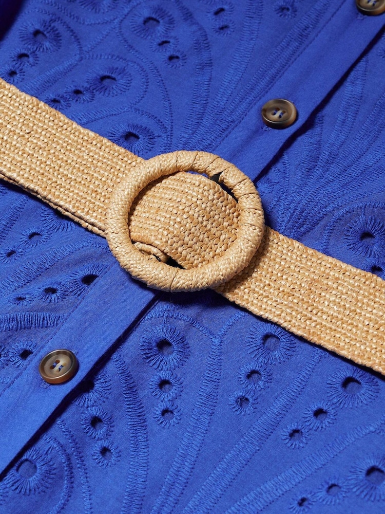 Mango Blue Openwork Detail Shirt Dress - Image 9 of 9