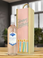 Le Bon Vin Happy Birthday Pinot Grigio Rose, Wood Boxed Wine Gift - Image 1 of 2