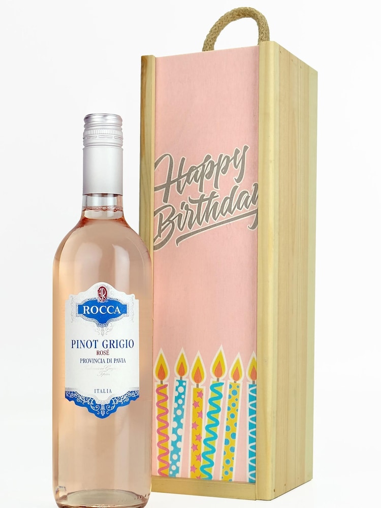 Le Bon Vin Happy Birthday Pinot Grigio Rose, Wood Boxed Wine Gift - Image 2 of 2