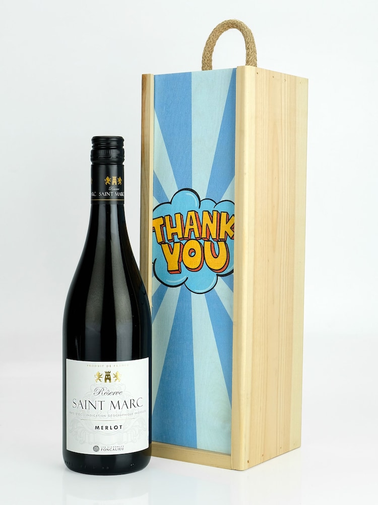 Le Bon Vin Thank you Reserve Merlot, Wooden Boxed Wine Gift - Image 2 of 2