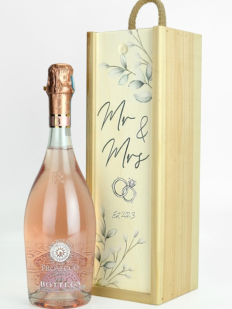 Le Bon Vin Mr & Mrs Prosecco Rosé Wooden Boxed Wine Gift - Image 2 of 2