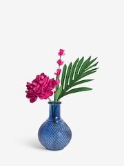 Pink Artificial Peony In Navy Glass Vase - Image 2 of 3