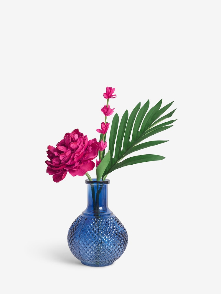 Pink Artificial Peony In Navy Glass Vase - Image 2 of 3