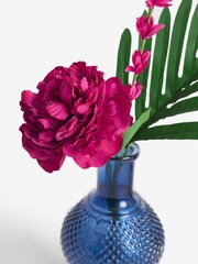 Pink Artificial Peony In Navy Glass Vase - Image 3 of 3