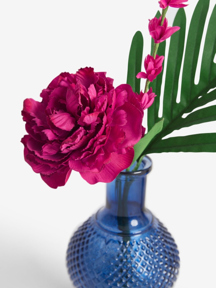 Pink Artificial Peony In Navy Glass Vase - Image 3 of 3